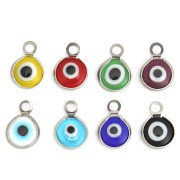 9x7mm 304 Stainless Steel Mini Eye Charm with Resin - Multicoloured x10