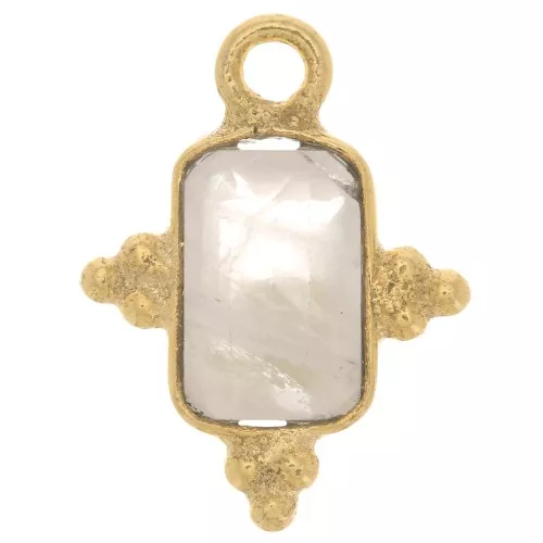 12x9mm Faceted Rectangle Charm and Small Balls - Fine Gold plated - Rose Quartz x1