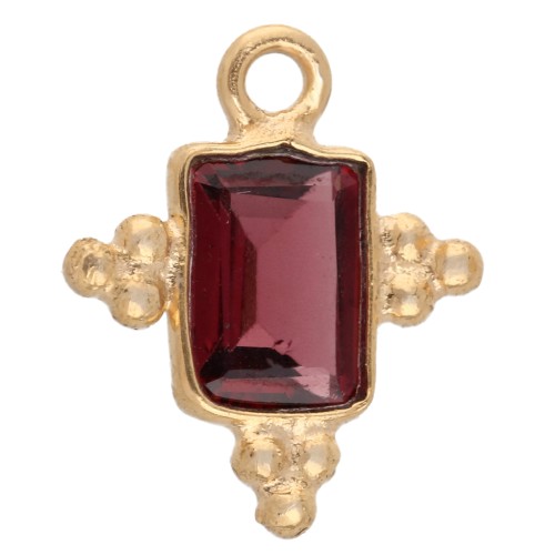 Rectangle faceted charm and small balls 14x11.5mm - Gilded with fine gold-Grenat
