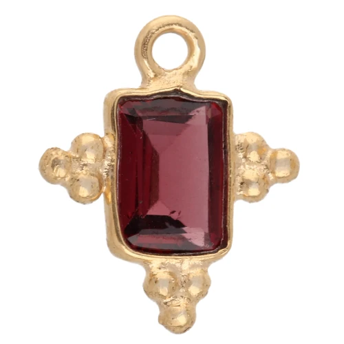 Rectangle faceted charm and small balls 14x11.5mm - Gilded with fine gold-Grenat