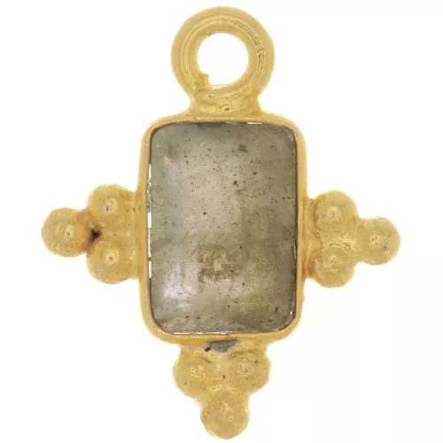 13x11mm Faceted Rectangle Charm and Small Balls - Fine Gold plated- Labradorite x1