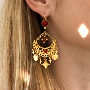 12x9mm Faceted Rectangle Charm and Small Balls - Fine Gold plated- Carnelian x1