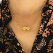 25x12mm WISH amulet cylinder bead with gemstone - Fine Gold plated - Turquoise x1