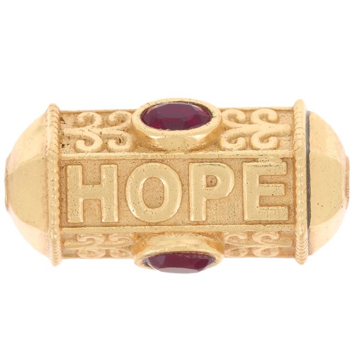 25x12mm HOPE amulet cylinder bead with gemstone - Fine Gold plated - Garnet x1