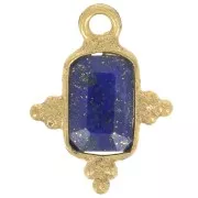12x9mm Faceted Rectangle Charm and Small Balls - Fine Gold plated- Lapis lazuli x1