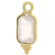 Breloque rectangle facettée avec 3 petites boules 12x5 mm - Gold - Quartz Rose x1