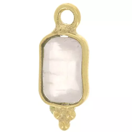 Breloque rectangle facettée avec 3 petites boules 12x5 mm - Gold - Quartz Rose x1
