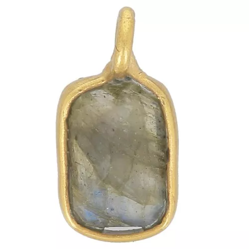 10x5mm Rectangle faceted gemstone charm - Fine Gold plated - Labradorite x1