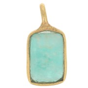 Faceted rectangular gemstone charm, 10x5 mm - Fine gold plated - Amazonite x1