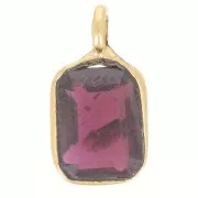 11x6 mm Rectangle faceted gemstone charm - Fine Gold plated - Garnet x1