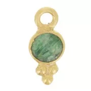 10.5x5mm Round Faceted Charm with Small Balls - Fine Gold plated - Aventurine x1