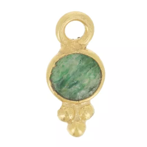10.5x5mm Round Faceted Charm with Small Balls - Fine Gold plated - Aventurine x1