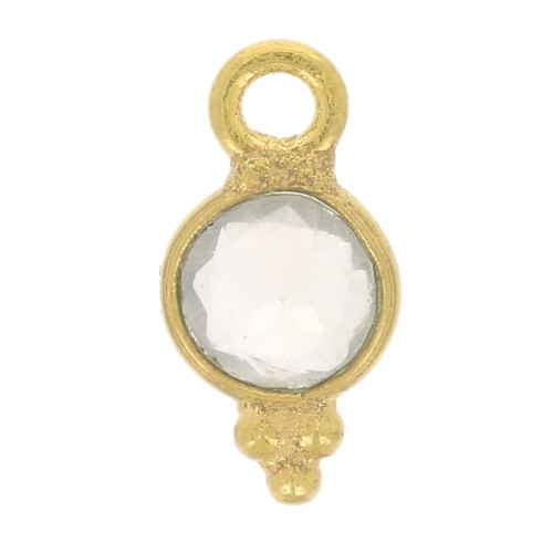 9x5mm Round Faceted Charm with Small Balls - Fine Gold plated - Rose Quartz x1