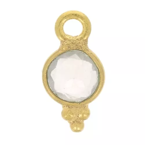 9x5mm Round Faceted Charm with Small Balls - Fine Gold plated - Rose Quartz x1