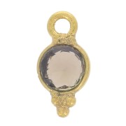 9x5mm Round Faceted Charm with Small Balls - Fine Gold plated - Smoky Quartz x1