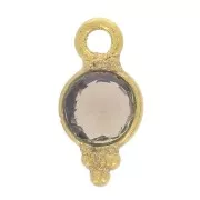 9x5mm Round Faceted Charm with Small Balls - Fine Gold plated - Smoky Quartz x1