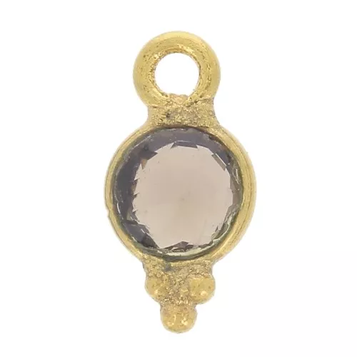 9x5mm Round Faceted Charm with Small Balls - Fine Gold plated - Smoky Quartz x1