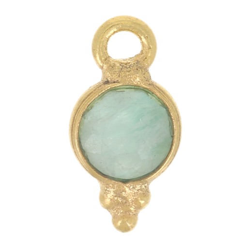 9x5mm Round Faceted Charm with Small Balls - Fine Gold plated - Amazonite x1
