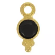 Onyx - 10.5x5 mm Round Faceted Charm with Small Balls - Fine Gold plated - Black Onyx x1 10.5x5 mm Round Faceted Charm with Small Balls - Fine Gold plated - Black Onyx x1