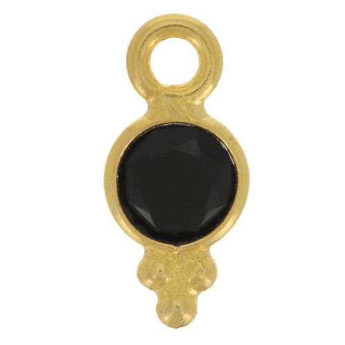 10.5x5 mm Round Faceted Charm with Small Balls - Fine Gold plated - Black Onyx x1