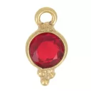 9.5x5mm Round Faceted Charm with Small Balls - Fine Gold plated - Garnet x1