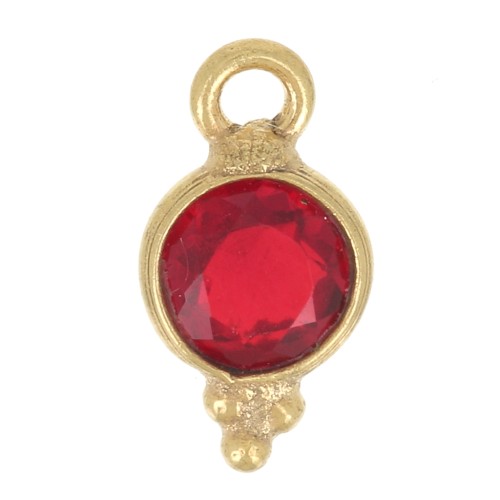9.5x5mm Round Faceted Charm with Small Balls - Fine Gold plated - Garnet x1