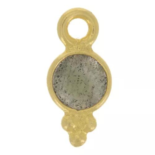 10.5x5 mm Round Faceted Charm with Small Balls - Fine Gold plated - Labradorite x1