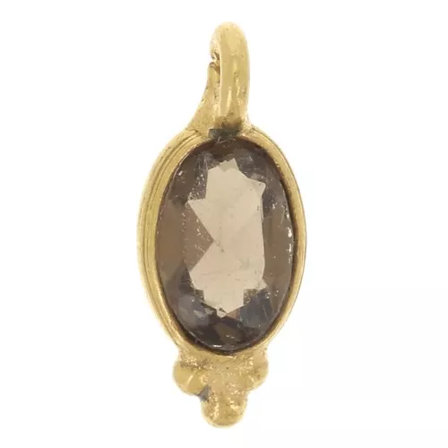 10x4mm Oval Faceted Charm with Small Balls - Fine Gold plated - Smoky Quartz x1