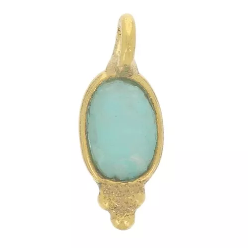 12x5mm Oval Faceted Charm with Small Balls - Fine Gold plated - Amazonite x1