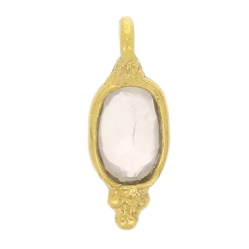 12x5mm Oval Faceted Charm with Small Balls - Fine Gold plated - Rose Quartz x1