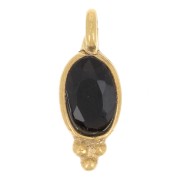 12x5mm Oval Faceted Charm with Small Balls - Fine Gold plated - Black Onyx x1|raw }}