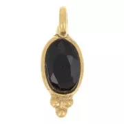 12x5mm Oval Faceted Charm with Small Balls - Fine Gold plated - Black Onyx x1