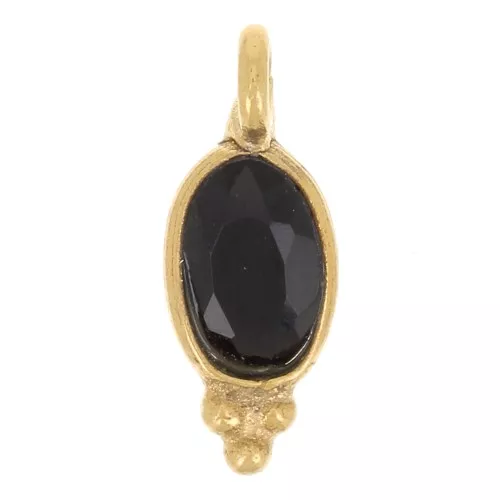 12x5mm Oval Faceted Charm with Small Balls - Fine Gold plated - Black Onyx x1