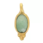 12x5mm Oval Faceted Charm with Small Balls - Fine Gold plated - Aventurine x1