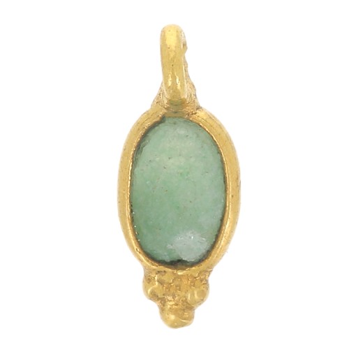 12x5mm Oval Faceted Charm with Small Balls - Fine Gold plated - Aventurine x1