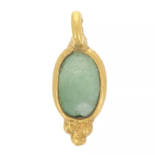 12x5mm Oval Faceted Charm with Small Balls - Fine Gold plated - Aventurine x1
