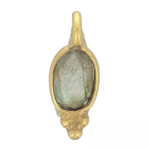 10x4mm Oval Faceted Charm with Small Balls - Fine Gold plated - Labradorite x1