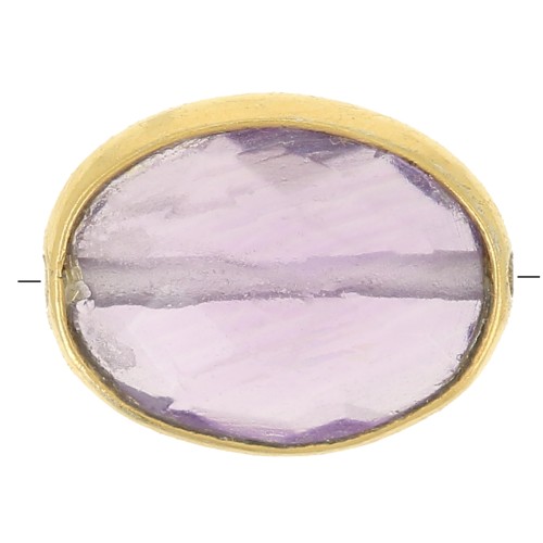 9x7mm Gemstone Oval faceted bead - Fine Gold plated - Amethyst x1