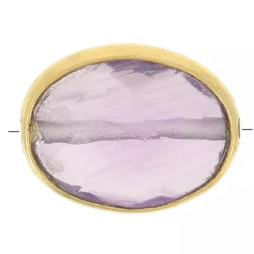 9x7mm Gemstone Oval faceted bead - Fine Gold plated - Amethyst x1