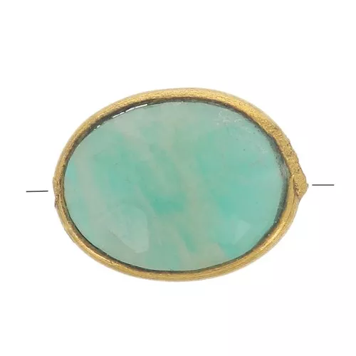 9x7mm Gemstone Oval faceted bead - Fine Gold plated - Amazonite x1