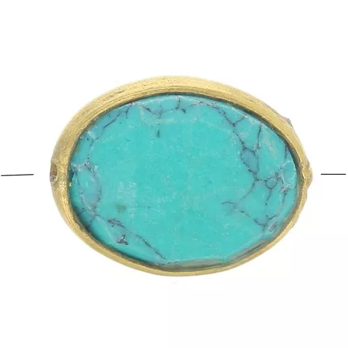 9x7mm imitation gemstone Oval faceted bead - Gold Tone - Turquoise x1