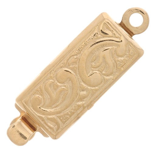 18x6mm Rectangle clip clasp - arabesque pattern - Gold Tone x1