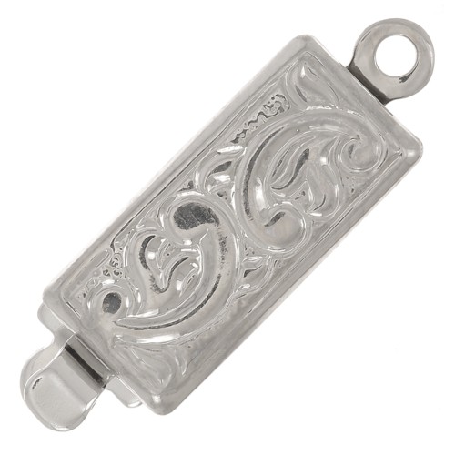 Rectangle clip clasp 18x6 mm - arabesque pattern - Rhodium x1