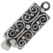 18x6.5mm Rectangle worked clasp to clip - with small balls - Antique Silver x1|raw }}