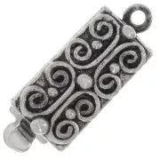 18x6.5mm Rectangle worked clasp to clip - with small balls - Antique Silver x1