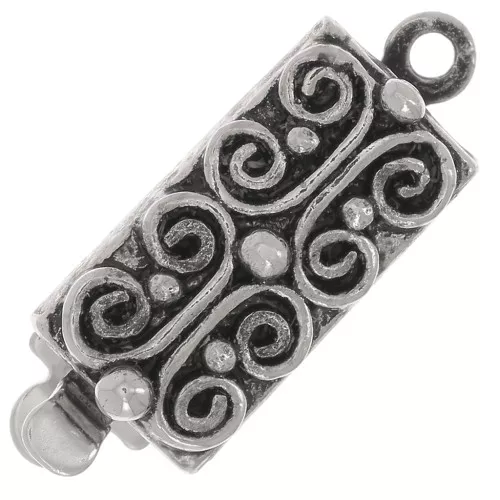 18x6.5mm Rectangle worked clasp to clip - with small balls - Antique Silver x1