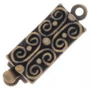 18x6.5mm Rectangle worked clasp to clip - with small balls - Bronze x1