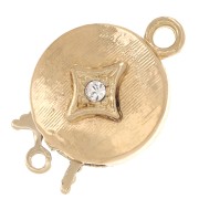 18x12mm Round clip clasp with stripes and rhinestones - rhombus - Gold tone x1