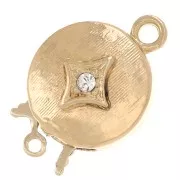 18x12mm Round clip clasp with stripes and rhinestones - rhombus - Gold tone x1