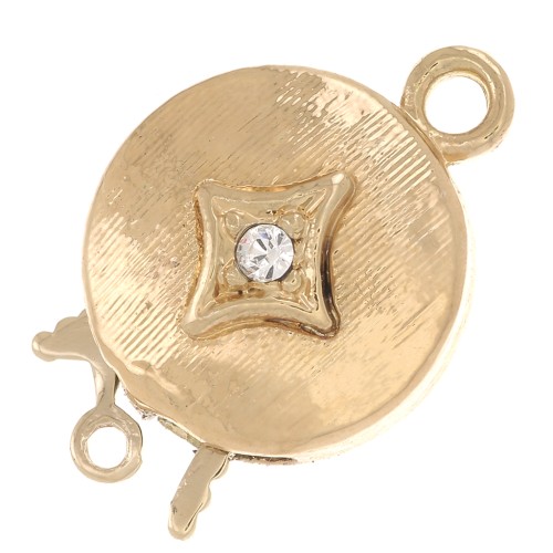 18x12mm Round clip clasp with stripes and rhinestones - rhombus - Gold tone x1